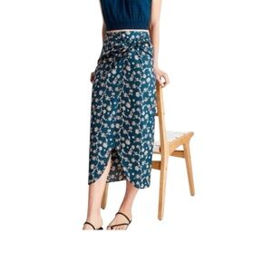 Future Collective Floral Print Blue Red and White Midi Skirt Jenny K